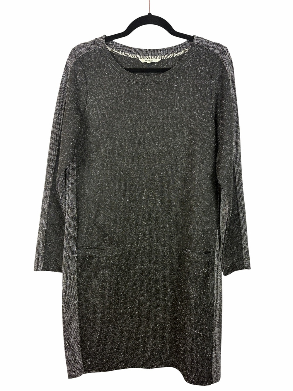 Sandwich Metallic Knit Sweater Dress Large Silver Gray Pockets Scandinavian